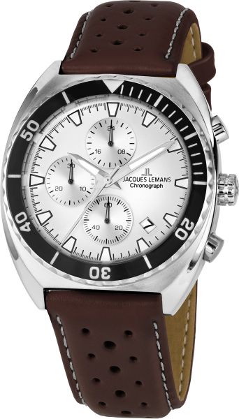 Jacques Lemans 1-2041J Herren Uhr Edelstahl Leder Quarz 10Bar